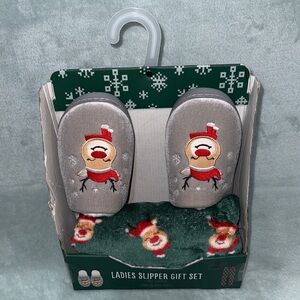 Festive Gray and Green Slipper Gift Set
